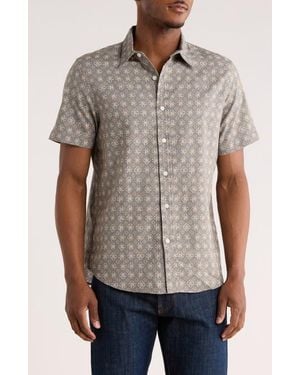 14th & Union Medallion Short Sleeve Linen & Cotton Button-Up Shirt - Gray
