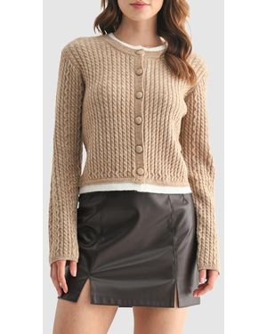 Lush Contrast Cable Knit Cardigan - Multicolor