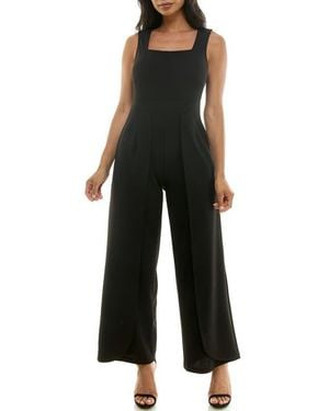 Nina Leonard Square Neck Sleeveless Tulip Hem Jumpsuit - Black