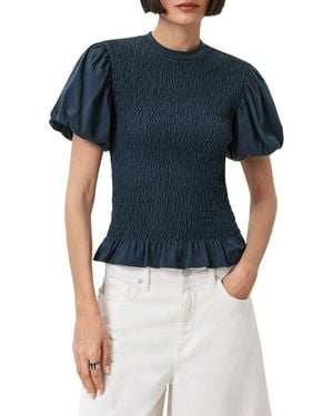 AllSaints Dael Smocked Puff Sleeve Top - Blue