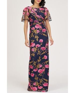 JS Collections Kristine Floral Embroidery Column Gown - White