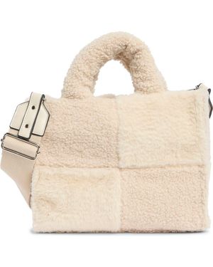 BCBGMAXAZRIA Faux Shearling Top Handle Satchel - Natural