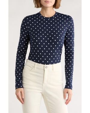 Brooks Brothers Polka Dot Long Sleeve Top - Blue