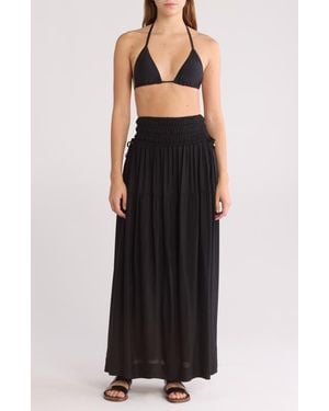 Elan Smocked Waist Maxi Cover-Up Skirt - Black