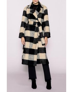MELLODAY Buffalo Plaid Fuzzy Trench Coat - Black