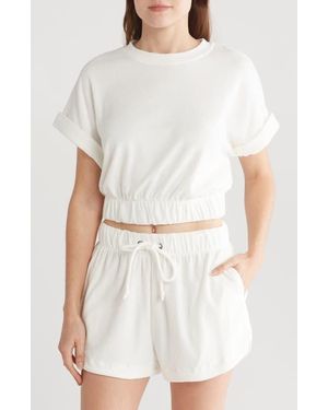 Elan Elastic Hem Cover-Up Crop Top - White