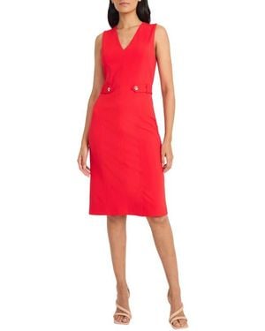 Maggy London Topstitched Button Tab Midi Dress - Red