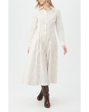 Trina Turk Omari Stripe Long Sleeve Silk & Cotton Blend Shirtdress - White