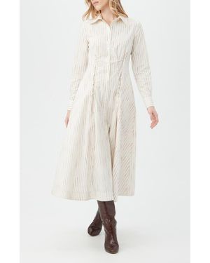 Trina Turk Omari Stripe Long Sleeve Silk & Cotton Blend Shirtdress - White