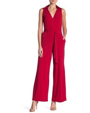 Nina Leonard Solid Tie Waist Jumpsuit - Red