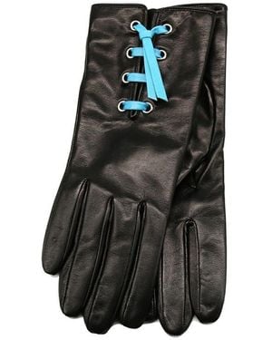 Portolano Eyelet Lace-Up Leather Gloves - Black