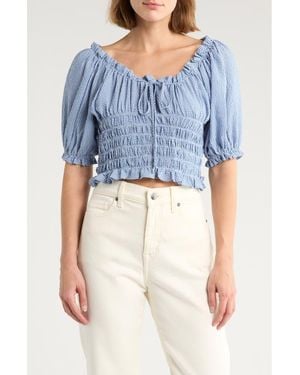 NSR Smocked Bubble Sleeve Top - Blue