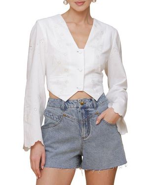 Avec Les Filles Eyelet Embroidery Crop Cotton Shirt - White