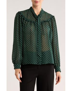 Gemma Jane Tie Neck Button-Up Shirt - Green