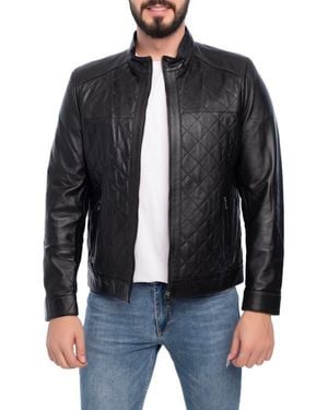 VELLAPAIS Leola Diamond Quilted Leather Jacket - Black