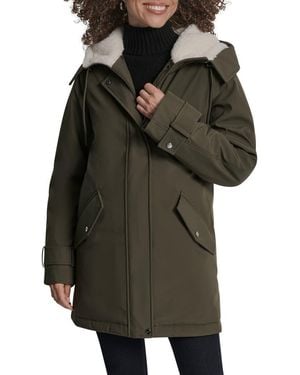 DKNY Faux Fur Lined Hooded Softshell Parka - Green