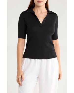 Vince Elbow Sleeve Polo - Black