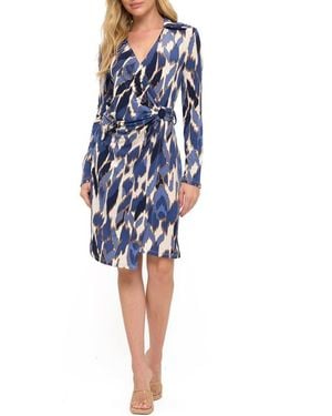 O.L. Long Sleeve Faux Wrap Dress - Blue