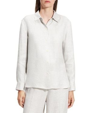 Theory B.Mela Houndstooth Linen Blend Button-Up Shirt - White