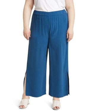 Eileen Fisher Wide Leg Slit Hem Ankle Pants - Blue