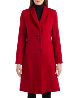 Sofiacashmere Wool-Cashmere Shawl Collar Coat - Red