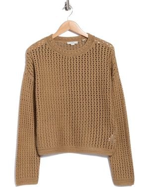 Vince Crochet Cotton Crewneck Sweater - Brown