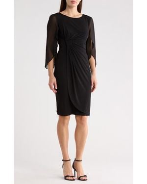 Connected Apparel Sheer Sleeve Dress - Black