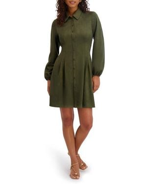 Kensie Faux Suede Long Sleeve Shirtdress - Green