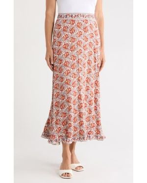 Max Studio Floral Pull-On Maxi Skirt - Red