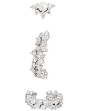Nadri Tessa Set Of 3 Assorted Stud & Huggie Hoop Earrings - White