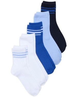 Nordstrom Rack Varsity Stripe Assorted 5-Pack Crew Socks - Blue