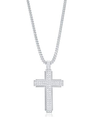 Black Jack Jewelry Cubic Zirconia Cross Pendant Necklace - Metallic