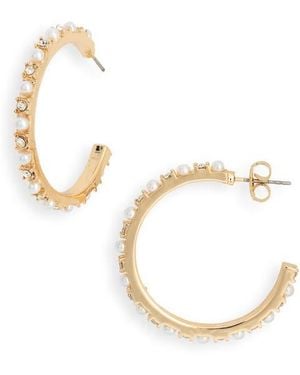 Nordstrom Rack Faux Pearl & Crystal Hoop Earrings - Metallic