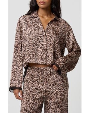 Florence By Mills Silky Satin Crop Sleep Shirt - Brown
