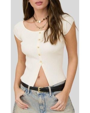 Blu Pepper Short Sleeve Button Front Rib Knit Top - White