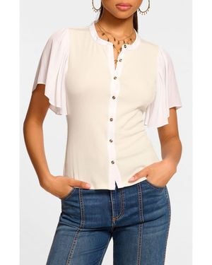 Ramy Brook Colette Mixed Media Flutter Sleeve Top - White