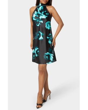 Bebe Satin Mock Neck Bow Back Minidress - Blue