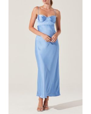 Astr Florianne Lace Trim Satin Slipdress - Blue