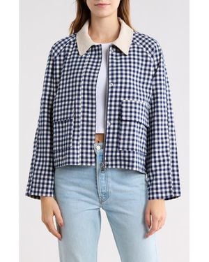 Vigoss Corduroy Collar Gingham Shirt Jacket - Blue