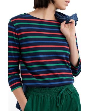Seasalt Cornwall Sailor Stripe Three-Quarter Sleeve Organic Cotton Top - Blue