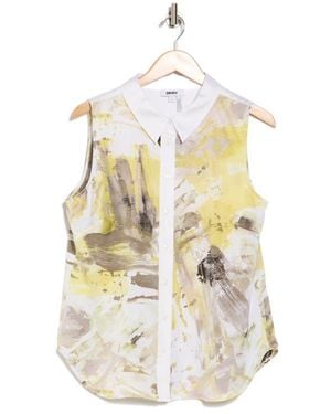 DKNY Sleeveless Satin Button-Up Top - White