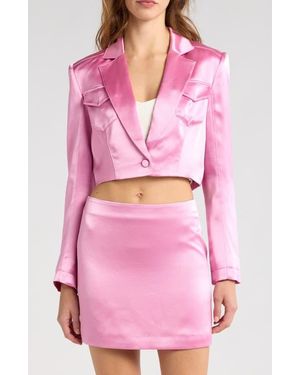 Cinq À Sept Single Breasted Crop Satin Blazer - Pink