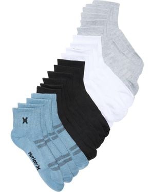 Hurley 10-Pack Half Terry Quarter Crew Socks - Blue