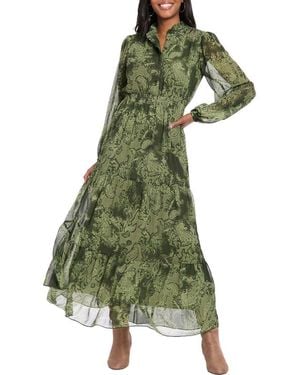 London Times Ruffle Long Sleeve Shirtdress - Green