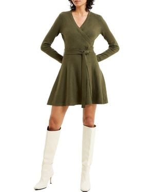 French Connection Long Sleeve Faux Wrap Sweater Dress - Green