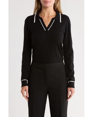 Gemma  Jane Tipped Johnny Collar Polo Sweater - Black