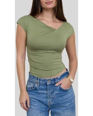 Blu Pepper Asymmetrical Neckline Knit Top - Green