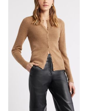 Caslon Crewneck Merino Wool Blend Cardigan - Black