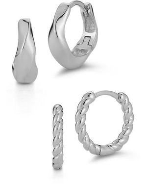 Glaze Jewelry Set Of 2 Sterling Huggie Hoop Earrings - White