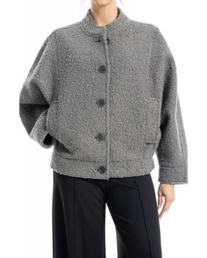 Max Studio High Pile Fleece Jacket - Gray